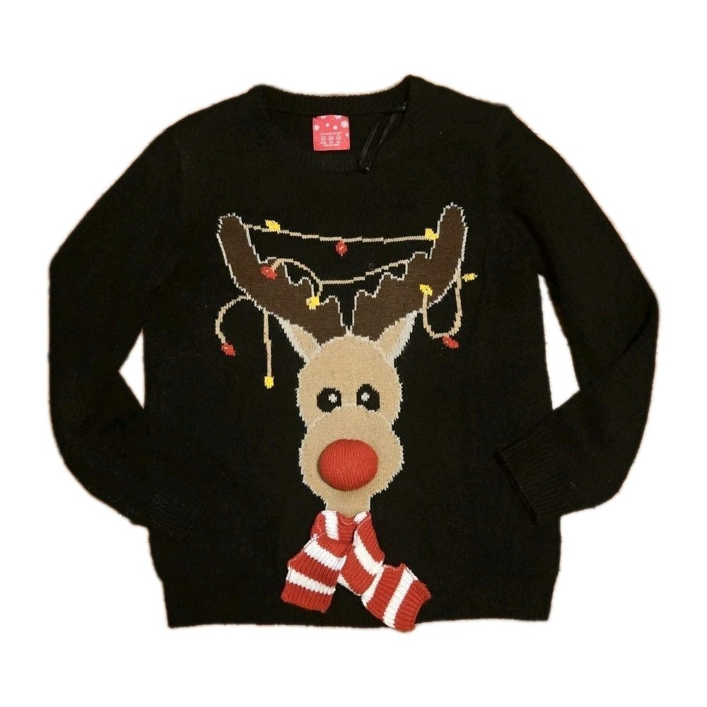 Ugly Christmas Holiday Sweater Women Sz10 Rudolf Atmosphere